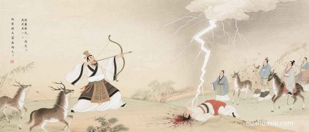 狂暴射天，雷击而死